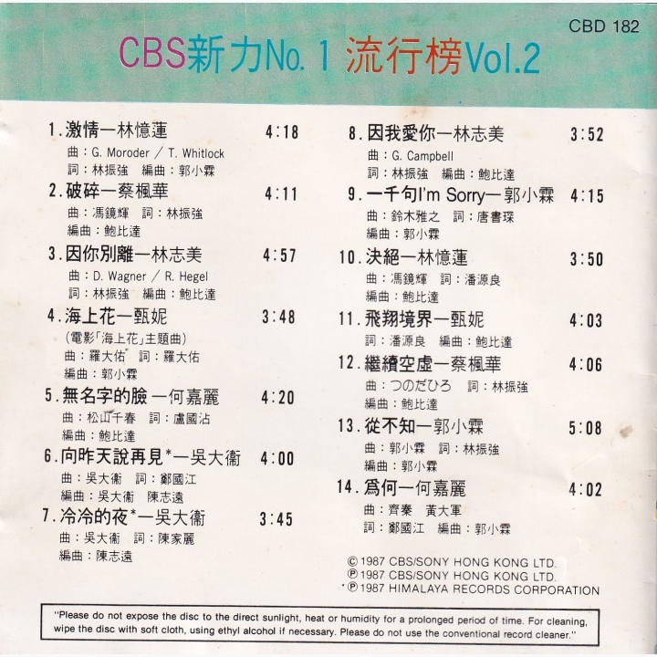 CBS新力No.1流行榜 Vol.2专辑封面